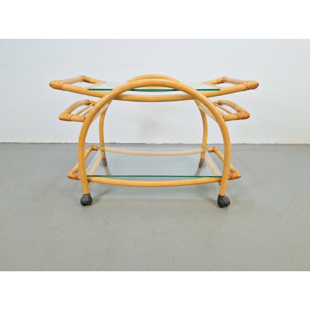 Vintage Trolley in Rattan, Bentwood and Leather, Italy, 1970s For Sale - Image 14 of 14