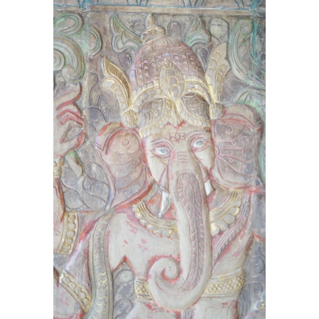 Wood Vintage Reclaimed Wood Ganesha Wall Panel – Hand-Carved Hindu Art Sculpture 84x41 For Sale - Image 7 of 8