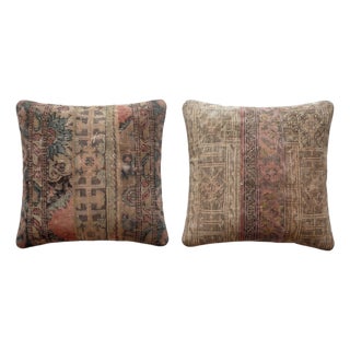 Muted Turkish Rug Pillow Cover 24'' X 24'' - Set of Two For Sale