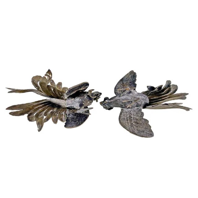 Vintage Silverplate Fighting Cockerels Roosters Figurines Set of 2 For Sale - Image 10 of 11