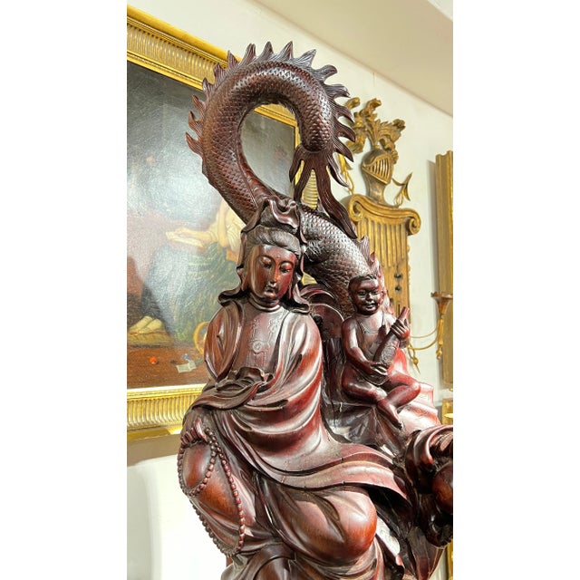 Chinese Monumental Chinese Rosewood Guanyin Sculpture For Sale - Image 3 of 12