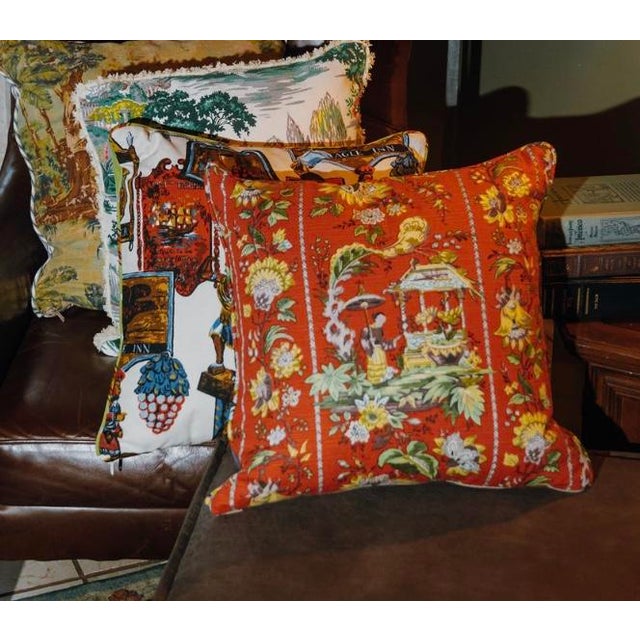 Orange Print Chinoiserie Pillow Cover | 18x18 For Sale - Image 4 of 5