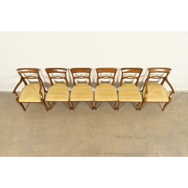 1960s Kindel Furniture Style Regency Carved Walnut Dining Chairs, Set of Six For Sale - Image 5 of 15