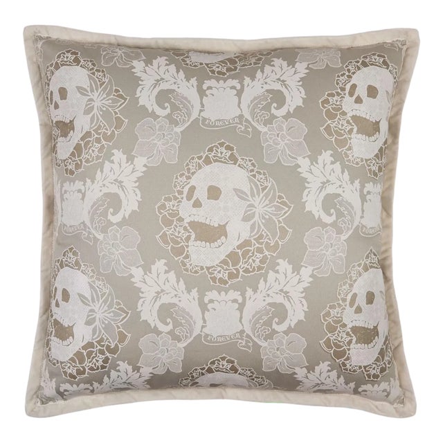 Boho Chic Skulls Damask Pillow For Sale