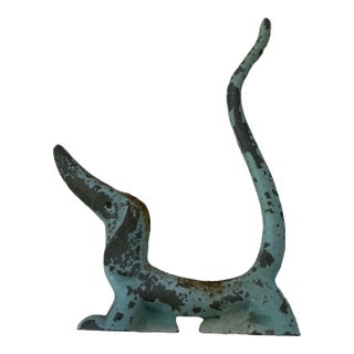 Dachshund Modernest Metal Figurine Ring Holder Catch Weiner Dog Mid Century Modern Art Distressed Walter Bosse Style 1950s 50s For Sale