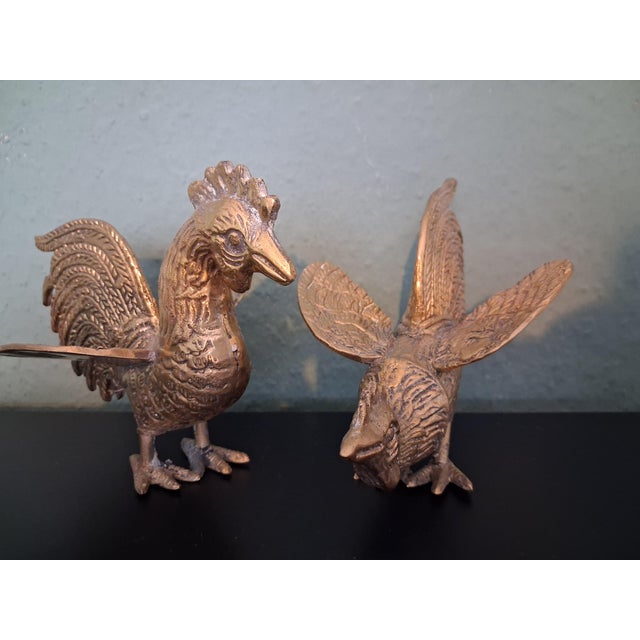 Couple of Fighting Rooster Brass Figurine, 1955, Set of 2 For Sale - Image 3 of 5