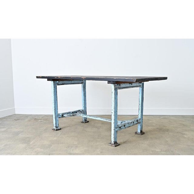 French Antique Cast Iron & Wood Top Work Table For Sale - Image 9 of 13