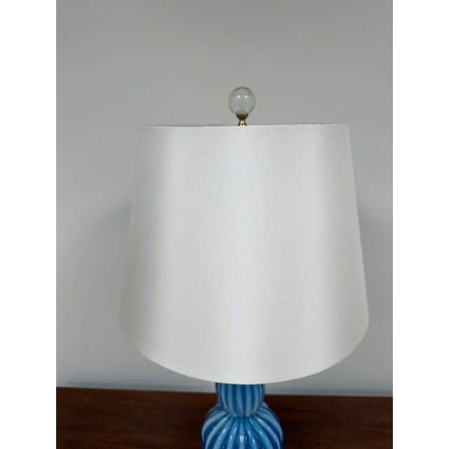 Glass Vintage Ribbed Blue Murano Lamp For Sale - Image 7 of 10