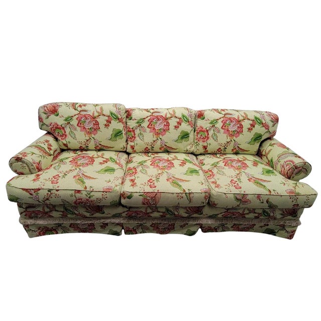 Textile Floral Upholstered Sofa With Ottoman in Cyrus Clark Linen, 1997 For Sale - Image 7 of 11