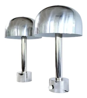 Vintage Laurel Chrome Mushroom Lamps With Aluminum Shades - a Pair