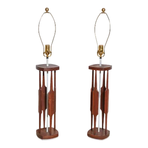 Tall Tony Paul for Westwood Walnut & White "Catkin" Table Lamps, 1950s - A Pair