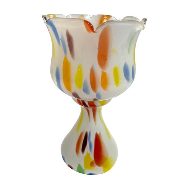 6.5" Vintage Murano Milk Glass Fluted Goblet Vase Chairish