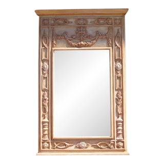 Vintage Italian Neoclassical Hand-Carved Wood Trumeau Wall Mirror, 1950s For Sale
