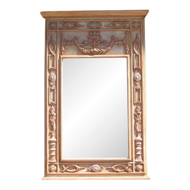 Vintage Italian Neoclassical Hand-Carved Wood Trumeau Wall Mirror, 1950s For Sale