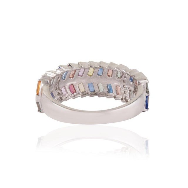 2.3 Ct Modern Multi Sapphire & Diamond Band Ring in 925 Sterling Silver, Size 6 For Sale - Image 9 of 14