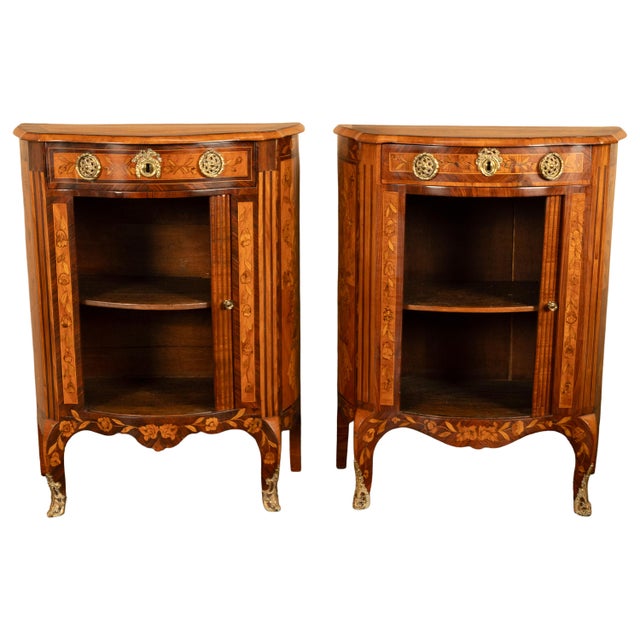 Pair Antique 18thC French Louis XV Inlaid Marquetry Ormolu Tambour Cabinets 1780 For Sale - Image 14 of 18