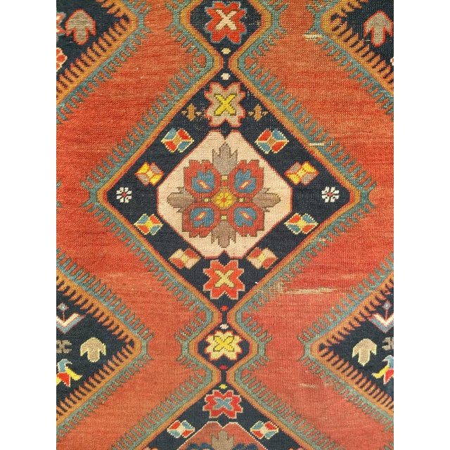Red Antique Caucasian Karabagh Runner, Hand-Knotted Wool, Red & Navy, 4' x 17' For Sale - Image 8 of 13