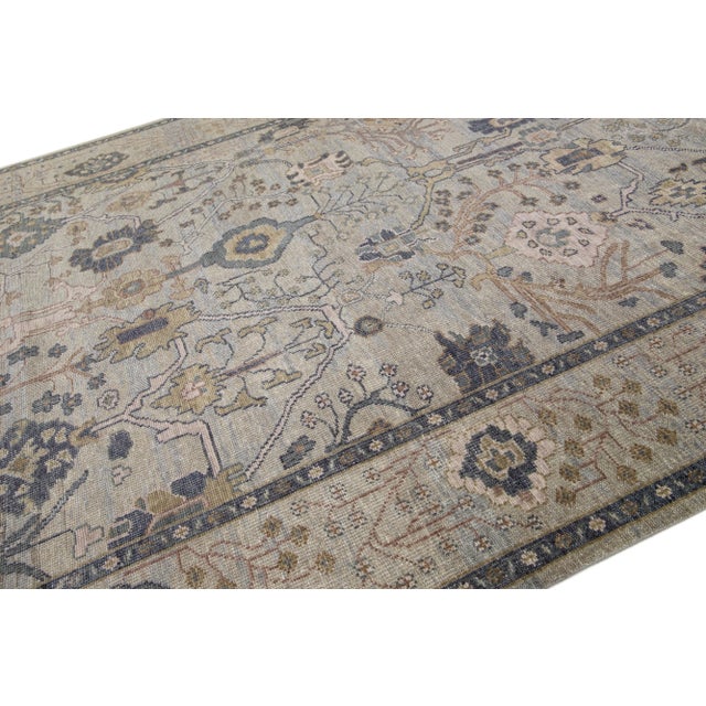 2010s Modern Oushak Style Wool Rug Handmade With Allover Floral Motif in Grey For Sale In New York - Image 6 of 7