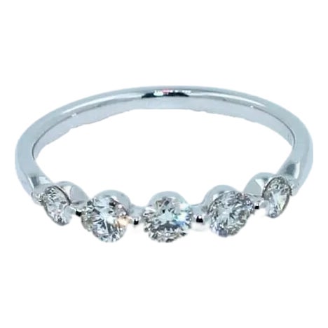 Half Carats Round Shape Brilliant Cut Diamond Half Bezel Prong Set Thin Eternity, Size 7 For Sale