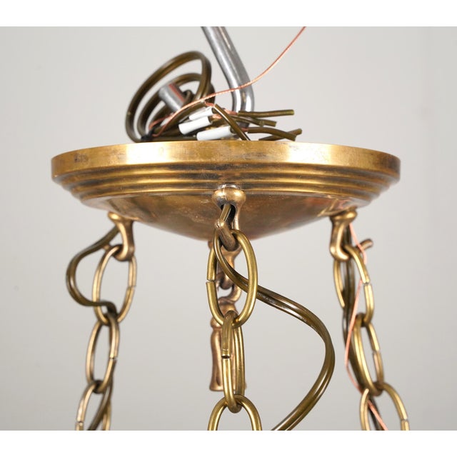Mid 20th Century Restored Frosted Etched Glass Bowl Brass Chain Pendant Light For Sale - Image 9 of 12