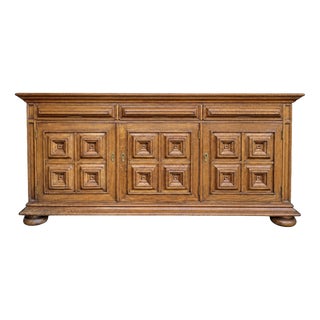 Vintage Spanish Brutalist Sideboard in Oak, 1960s For Sale
