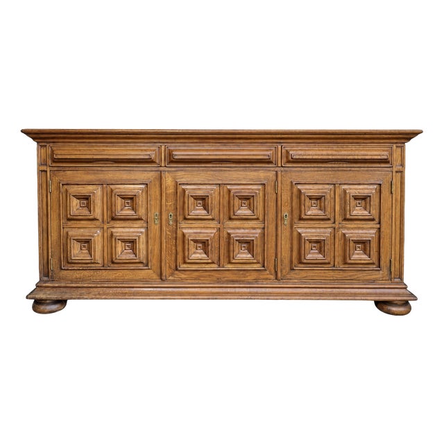 Vintage Spanish Brutalist Sideboard in Oak, 1960s For Sale