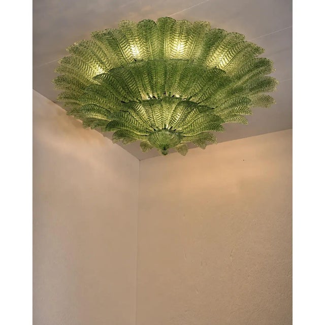Contemporary Venetian Green Leaves Graniglia Murano Glass Flush Mount by Simoeng for Simoeng For Sale - Image 3 of 6