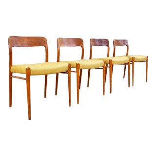 1960s Set of 4 Teak Denmark Mid Century Niels Moller Model 75 Teak Danish Mid Century Chairs With New Upholstered Seats For Sale