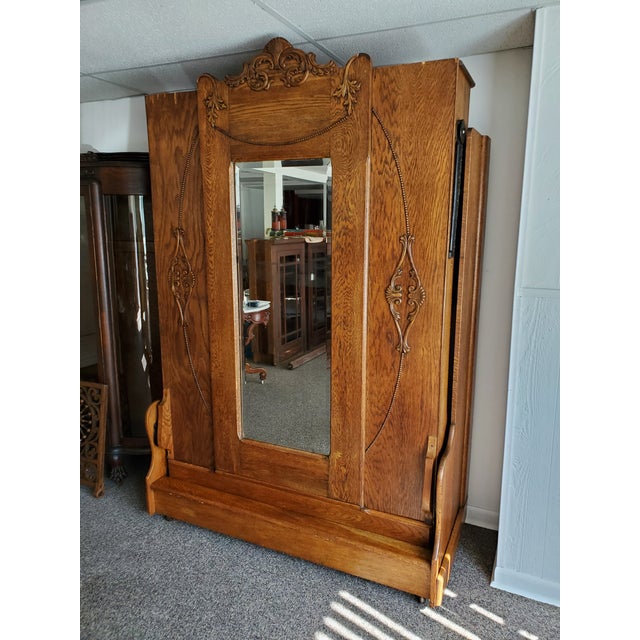 Antique Victorian Oak Murphy Bed W/ Full Length Beveled Mirror Chairish