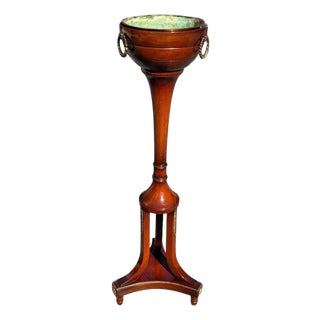 Antique Regency Style Wood Planter With Brass Accents and Insert For Sale