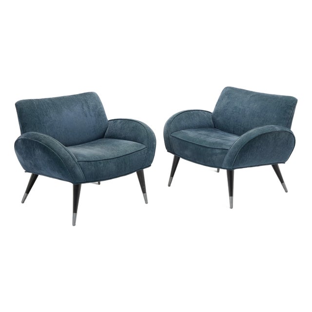 Pair of Italian Mid-Century Modern Sculptural Lounge Chairs, in the Style of Gio Ponti, Circa 1950s For Sale