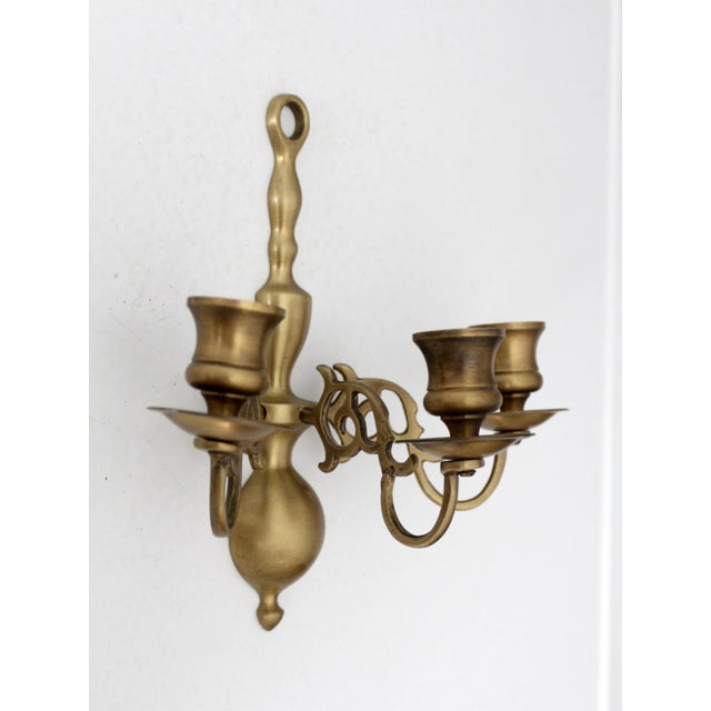 Brass Vintage Brass Three Arm Wall Candle Sconce For Sale - Image 8 of 14