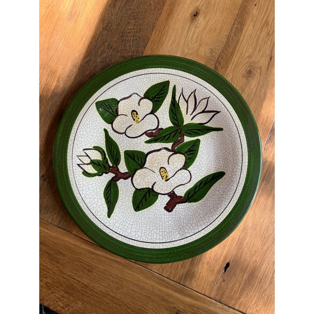 Green Large Vintage Majolica Magnolia Serving Platter Hartman Studios of Los Angeles, California For Sale - Image 8 of 10