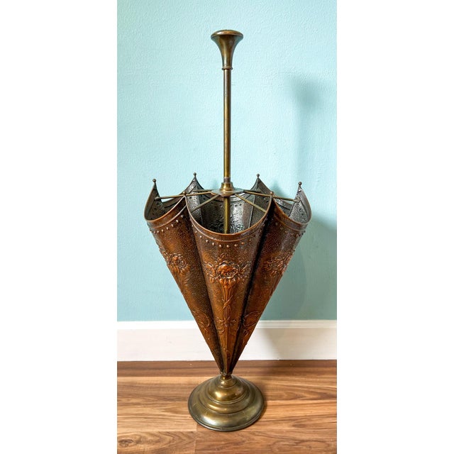 Vintage Copper and Brass Umbrella Stand For Sale In Houston - Image 6 of 10