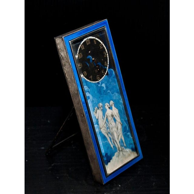 20th Century Art Nouveau Silver Clock with Blue Glaze For Sale - Image 3 of 5