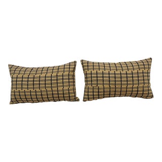 Vintage Yellow and Dark Blue African Stripweaves Decorative Pillows - A Pair For Sale