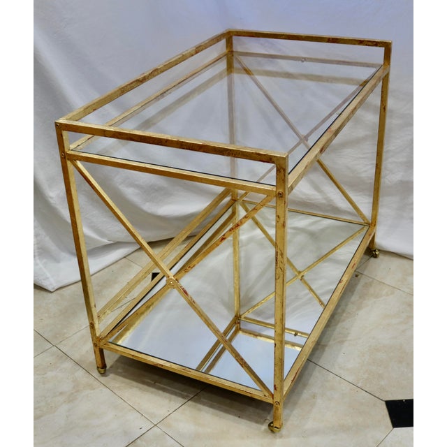Vintage Florentine Italian Gilt Gold Leafed Bar Cart with Glass and Mirror Shelfs