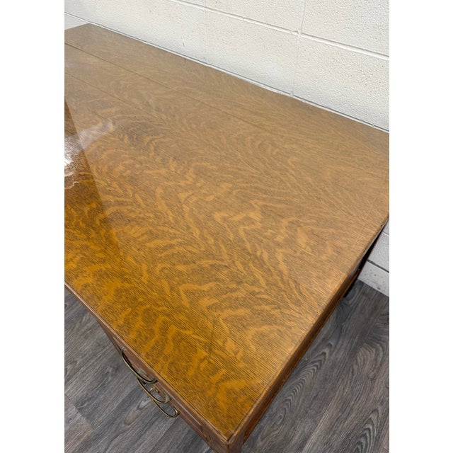 Antique American Arts & Crafts Mission Tiger Oak Executive Desk Partner Desk For Sale - Image 13 of 17