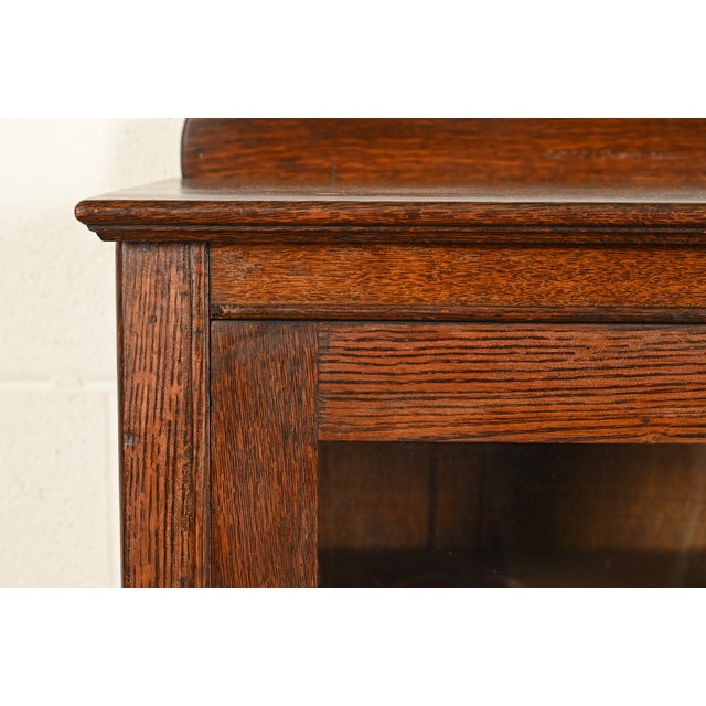 Wood Antique Mission Oak Arts & Crafts Glass Front Bookcase Cabinet by Larkin Co., Circa 1910 For Sale - Image 7 of 15