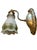 Antique Silverplate Gooseneck Wall Sconccs With White and Green Flower Shades - a Pair For Sale In Los Angeles - Image 6 of 8