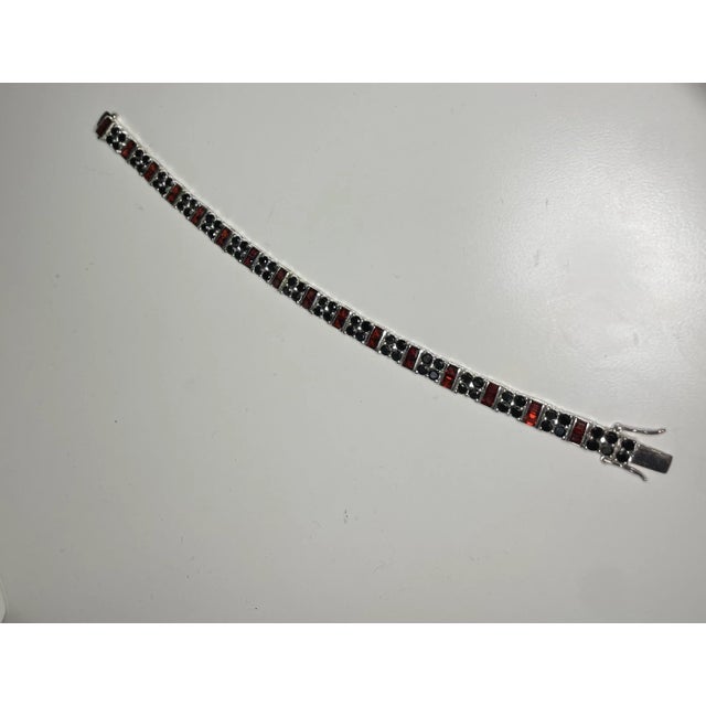 1980s Sterling Silver Rhodium, Ruby, and Sapphire Double Row Tennis Bracelet For Sale - Image 5 of 5