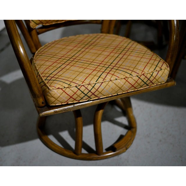 Mid Century Rattan Round Table and Swivel Chairs Set 5 Pieces Chairish