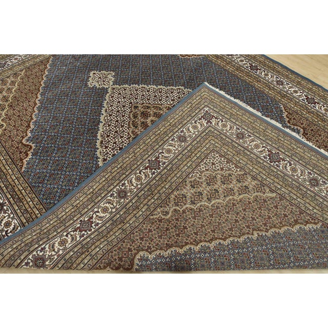 Tabriz Mahi Rug 10'1'' X 14'5'' Blue Wool Traditional Hand-Knotted Carpet For Sale - Image 14 of 15