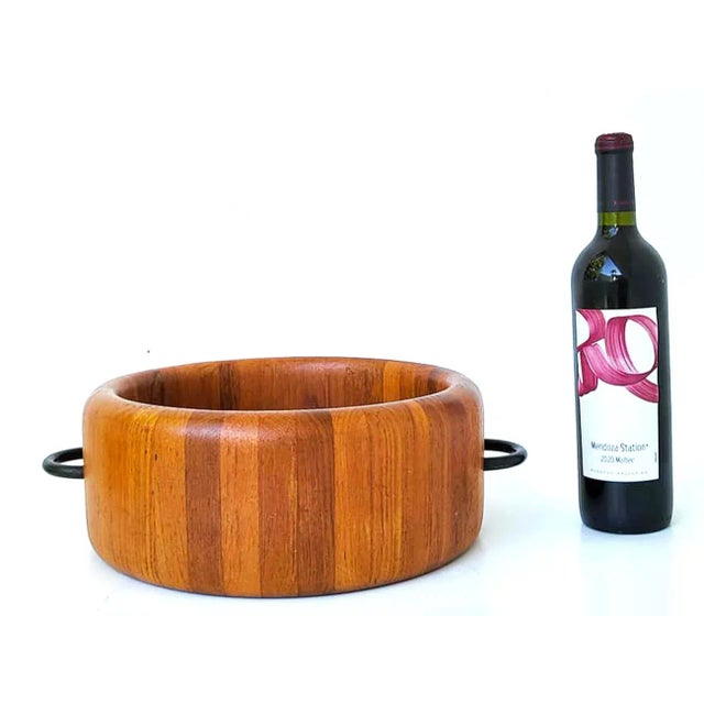 1960s Digsmed Staved and Lathed Teak Wood Bowl With Metal Handles For Sale In Miami - Image 6 of 12