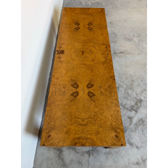 Wood 1970’s Milo Baughman Style Parsons Burl Wood Rectangular Coffee Table For Sale - Image 7 of 12