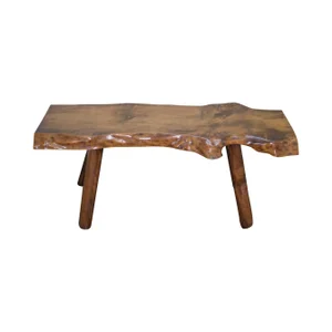 Rustic Slab Wood Coffee Table Bench