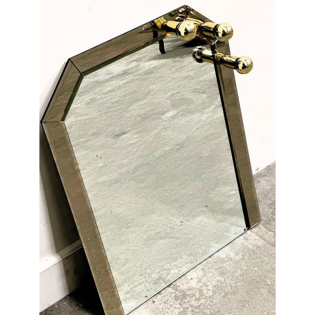 Vintage German Brass & Smoked Mirror with Architectural Faceted Top, 1980s For Sale - Image 4 of 8