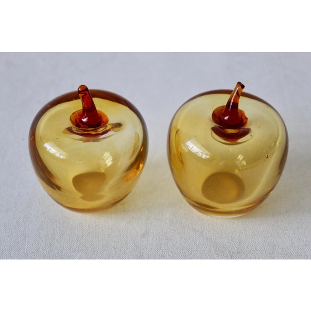 Murano Style Mid Century Hand Blown Amber Decorative Apple-A Pair For Sale - Image 10 of 10