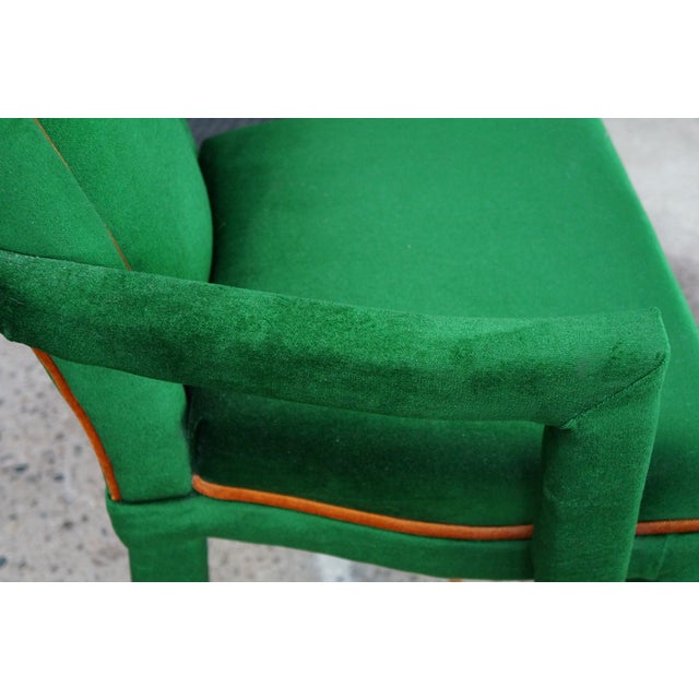 8 Mid 20th Century Hollywood Regency Green Velvet Parsons Style Dining Chairs After Milo Baughman For Sale - Image 14 of 18