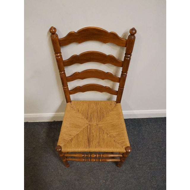 High End Vintage Solid Hard Rock Maple Colonial Early American Ladder Back Dining Side Chair W. Rush Seat For Sale - Image 9 of 10